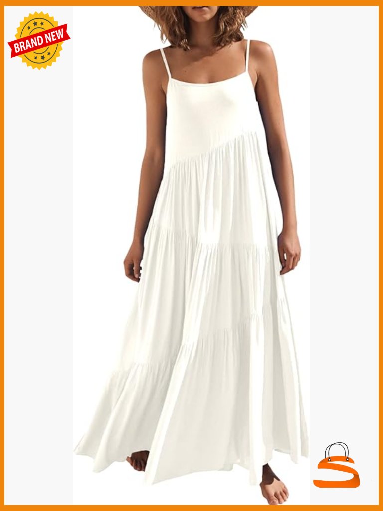 Women Loose Sleeveless Sundress Spaghetti Strap Flowy Boho Linen Beach Maxi